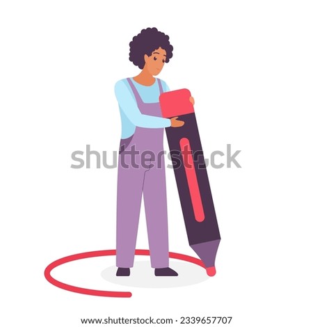 Person setting personal boundaries vector illustration. Cartoon isolated introvert holding marker to draw circle line to limit and protect personal space in relationship and interaction with people