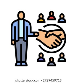 person shaking hands many different managers color icon vector. person shaking hands many different managers sign. isolated symbol illustration