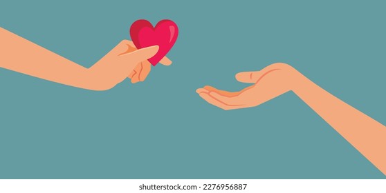 
Person Sharing Love in Generous Gesture Vector Cartoon Illustration. Empathic person sharing affection with other in a couple
