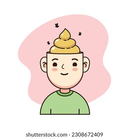 Una persona con una mierda en su cabeza. Ilustración de vectores aislados