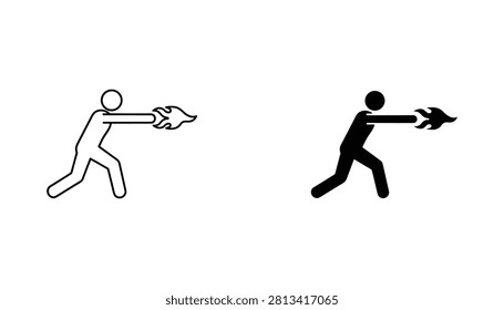 A person shooting fire from their hand in this vector icon set, designed for game UI elements and character ability symbols in digital media and fantasy applications.