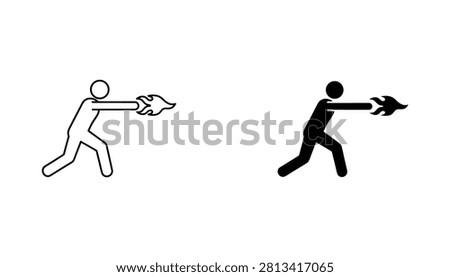 A person shooting fire from their hand in this vector icon set, designed for game UI elements and character ability symbols in digital media and fantasy applications.