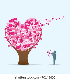 a person shoots hearts into a tree of love