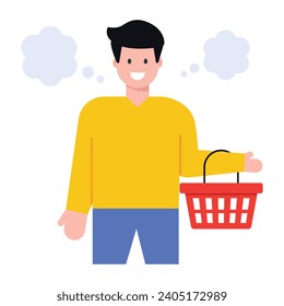Person with shopping thoughts, flat icon download