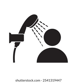 Persona Icono de ducha Diseño de Vector negro Fondo blanco aislado
