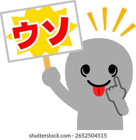 A person showing a board with the word "lie" written on it and sticking out their tongue