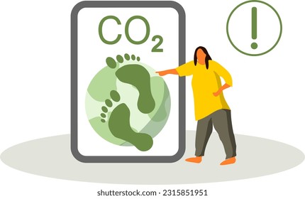 Person shows the global CO2 footprint symbolically on a tablet - Sustainability