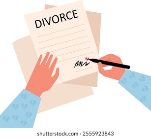 Person signing divorce paper illustration