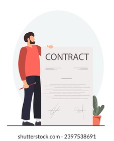 Person signing the document, contract, reaching agreement, partnership in business, flat vector illustration