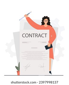 Person signing the document, contract, reaching agreement, partnership in business, flat vector illustration