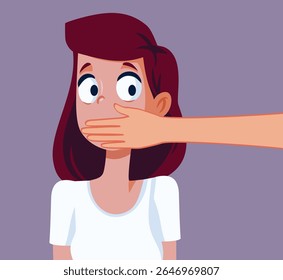 
Pessoa Silenciando uma mulher Colocando a mão sobre seu vetor de boca. Vítima de discriminação e injustiça de gênero sendo silenciada por um homem