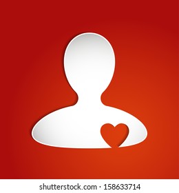 Person silhouette with heart cut out concept vector icon. 