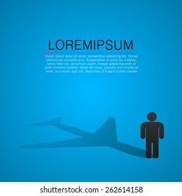 Person silhouette with shadow in form of airplane. Vector illustration