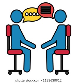 person silhouettes in office chairs with speech bubbles