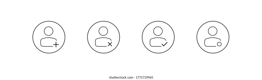 Person simple line icon set. Add user concept in vector flat style.