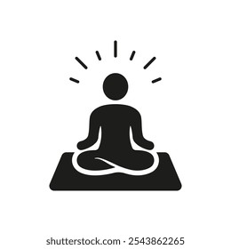 Person Sit in Lotus Pose Sign. Yoga, Wellness, Body Exercise Silhouette Icon. Human Meditate and Relax Solid Symbol. Isolated Vector Illustration.