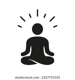 Person Sit in Lotus Pose Silhouette Symbol. Yoga Meditat, Zen und Relax Glyph Piktogramm. Gesunder Lifestyle und Wellness-Zeichen. Spiritueller Körper übt Solid Symbol. Einzelne Vektorgrafik.