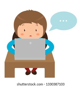 A person sits at a computer and waits a long time for an answer. Vector illustration.