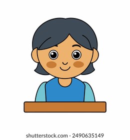 A person sits in front of a desk and looks icon in white background