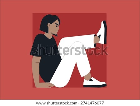A person sits inside a square frame, symbolizing the boundaries of personal growth and the tension between comfort, restraint, and stepping beyond familiar limits