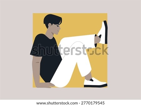 A person sits inside a square frame, symbolizing the boundaries of personal growth and the tension between comfort, restraint, and stepping beyond familiar limits