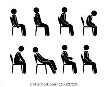 person sits, various poses, sitting on a chair, stooping and the right position of the back