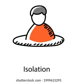 Person, die allein sitzt und das Symbol für Isolation bezeichnet 