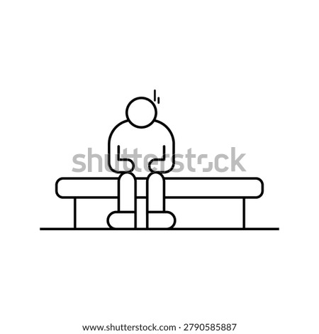  Person Sitting Alone on Bench Line Icon