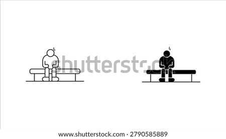  Person Sitting Alone on Bench Line Icon