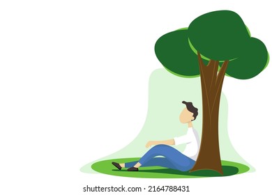 Persona sentada sola en un árbol