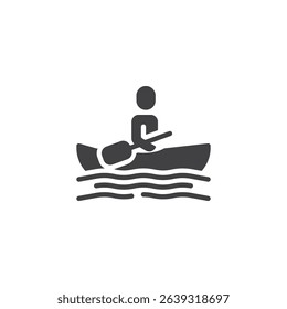 Person sitting in canoe with paddle vector icon. filled flat sign for mobile concept and web design. Canoeing glyph icon. Symbol, logo illustration. Vector graphics