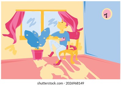 
a person sitting in a chair in the room in front of the window