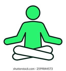 Person sitting cross-legged icon representing meditation practice, relaxation, mindfulness, and mental well-being, editable stroke