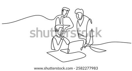 Person sitting at a desk with papers in continuous one line drawing. Symbolizes planning, administration, or office work. Vector illustration hand drawn.