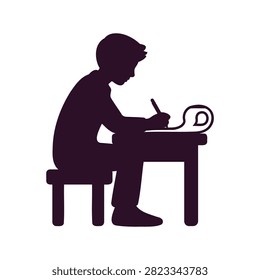 Person sitting at desk writing on paper silhouette with education, silhouette