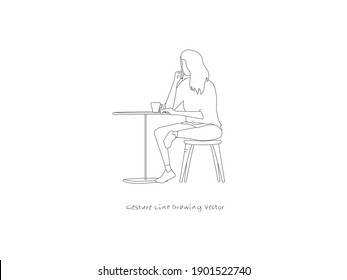 The person sitting down. Gesture drawing line vector.