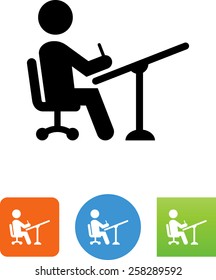 Person sitting at a drawing table icon