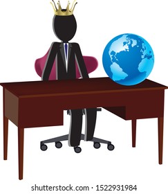 person sitting in front of the desk with crown on his head