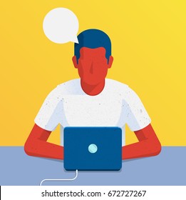 person sitting in front of laptop background, vector illustration