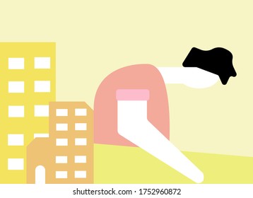 Person sitting hopeless In the city to full of high-rise buildings.flat design style vector illustration.