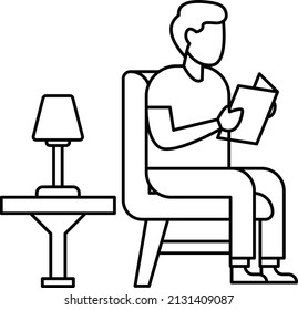 Person sitting on chair  in cosy room Vector Color Icon Design, Free time activities Symbol, Extracurricular activity Sign, hobbies interests Stock Illustration, Man reading book at home Concept