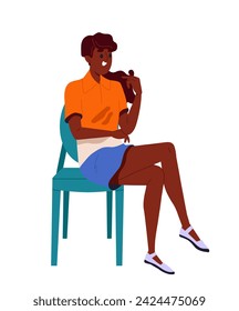 Person sitting on comfortable chair concept. Woman sit on armchair. Graphic element for website. Comfort and coziness. Cartoon flat vector illustration isolated on white background