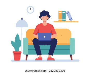 Person Sitting on a Sofa Work in the Laptop