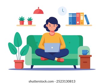 Person Sitting on a Sofa Work in the Laptop