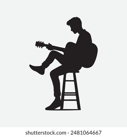 una persona sentada en un taburete, tocando un Vector de silueta de guitarra acústica