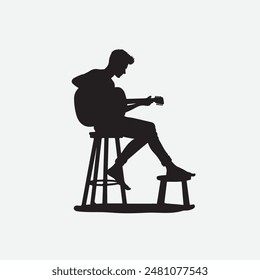 una persona sentada en un taburete, tocando un Vector de silueta de guitarra acústica