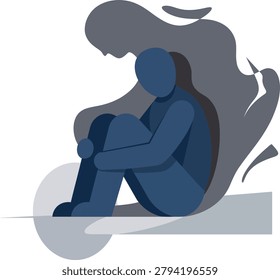 A person sitting in a sad position with a shadow behind