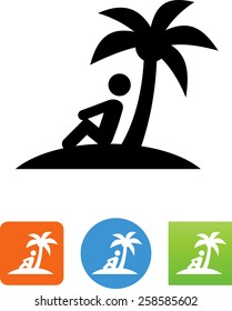 Person sitting under a palm tree on an island.