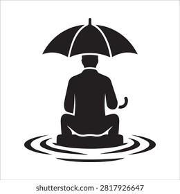 Person sitting under umbrella during rainstorm silhouette icon