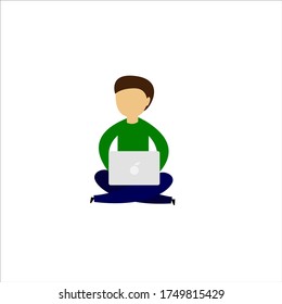 Person sitting and using Laptop Vector Illustration Flat Design